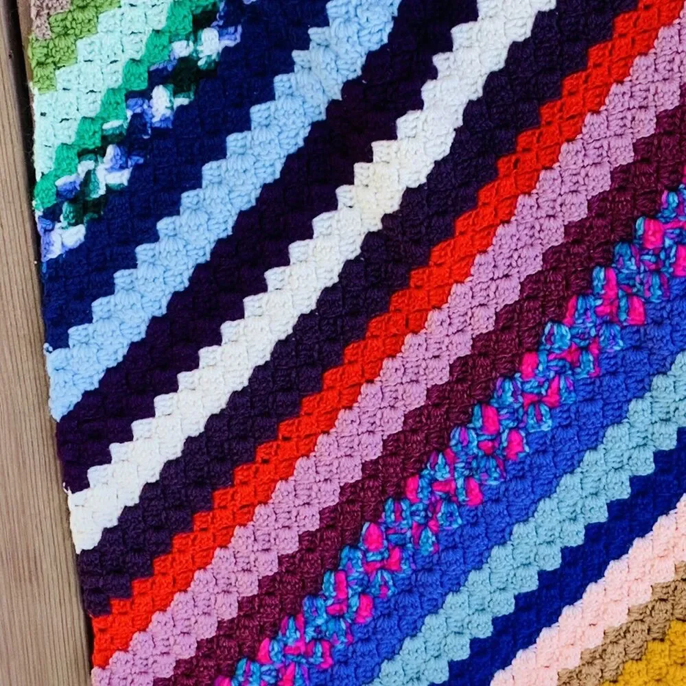 Vintage Crocheted Afghan Granny Lap Blanket Multi Colorful 30”x40”. EUC